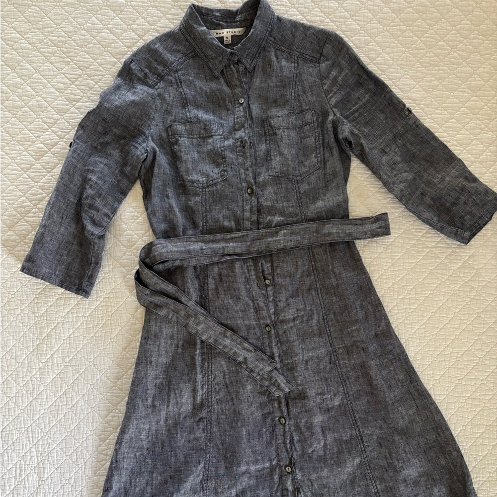 Max Studio Blue Linen Shirtdress